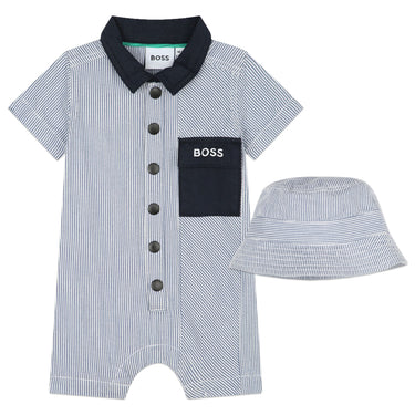 Mameluco o pañalero, pijama con gorro para bebés azul Boss